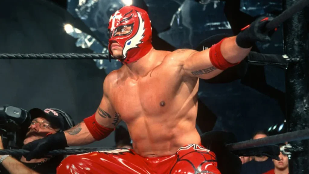 Rey Mysterio in his red mask in the ring in WWE