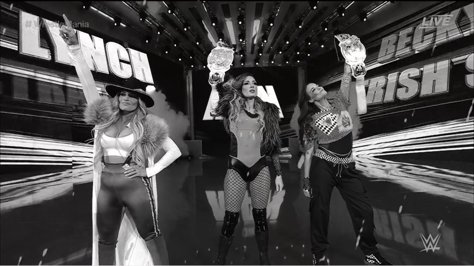 Trish Stratus, Lita and Becky Lynch make their entrance at WrestleMania 39